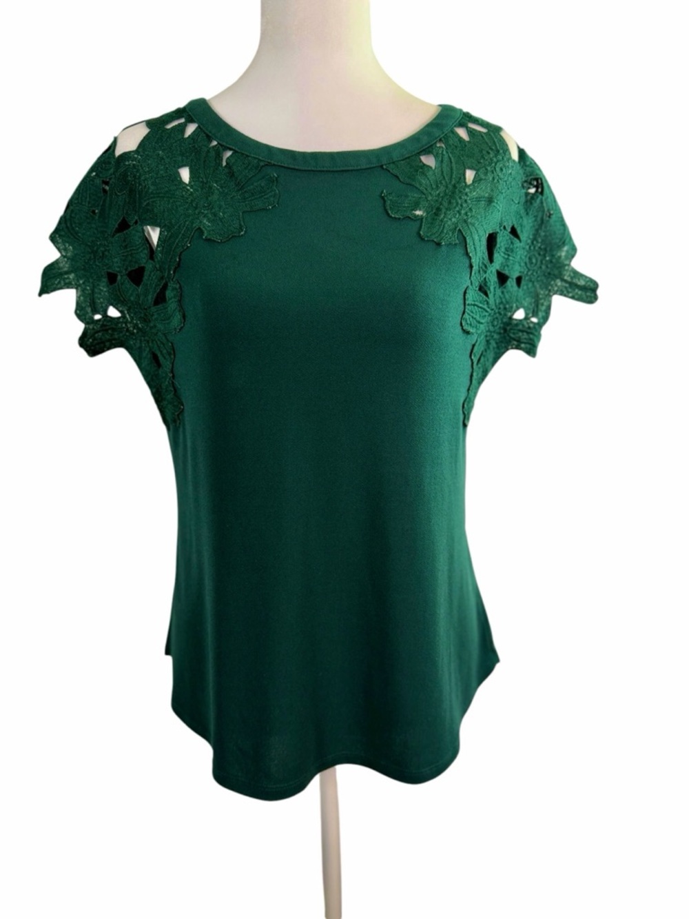 7th Avenue Design Studio Green Lace Sleeve Top | Size M | Elegant Glam